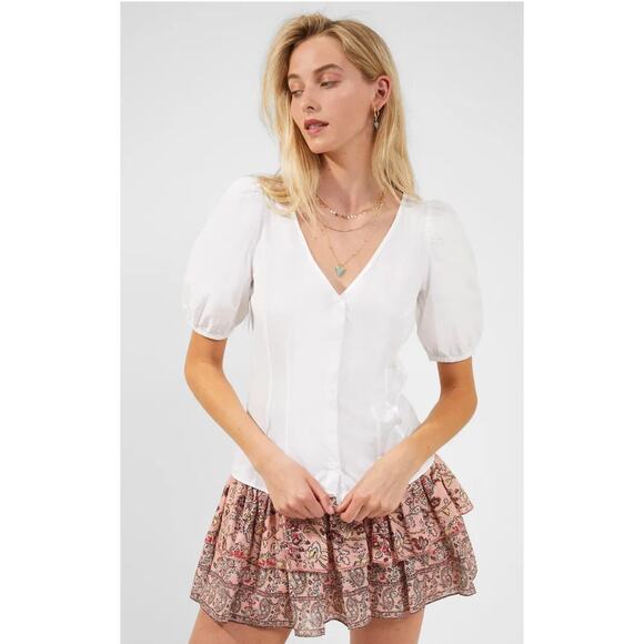 French Connection Armina Poplin Short Puff Sleeve Top Size XS NWT - Picture 1 of 12